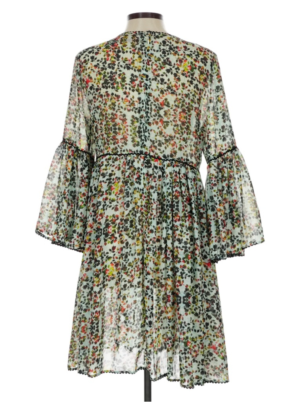 Bhanu by Jyoti Floral Sheer Dress Bell Sleeve Boho Romantic Size 10 - Picture 2 of 10